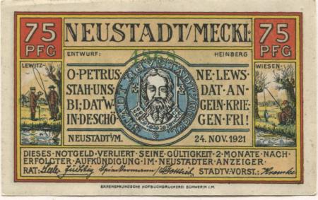 Neustadt(-Glewe) - Stadt- 24.11.1921 - 75 Pfennig 
