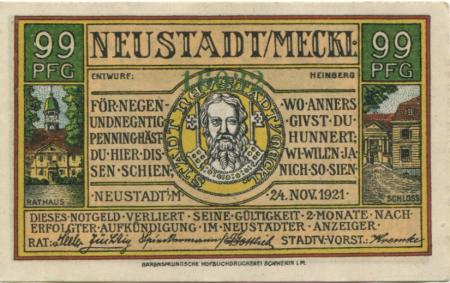 Neustadt(-Glewe) - Stadt - 24.11.1921 - 99 Pfennig 