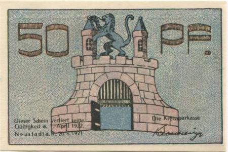 Neustadt - Kreissparkasse - 20.8.1921 - 1.4.1922 - 50 Pfennig 