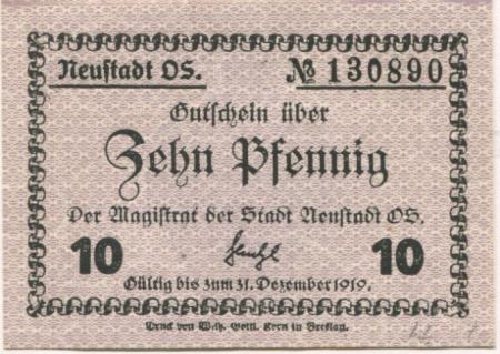 Neustadt (heute: PL-Prudnik) - Stadt - - 31.12.1919 - 10 Pfennig 