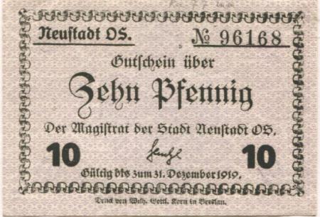 Neustadt (heute: PL-Prudnik) - Stadt - - 31.12.1919 - 10 Pfennig 