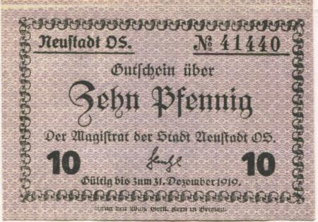 Neustadt (heute: PL-Prudnik) - Stadt - - 31.12.1919 - 10 Pfennig 