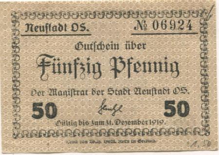 Neustadt (heute: PL-Prudnik) - Stadt - - 31.12.1919 - 50 Pfennig 