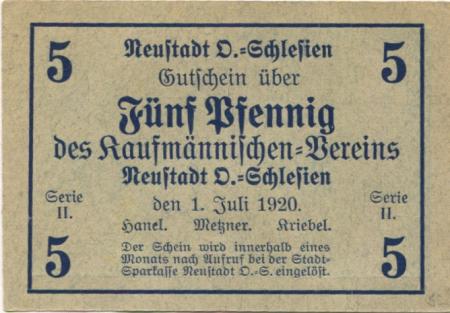 Neustadt (heute: PL-Prudnik) - Kaufmännischer Verein - 1.7.1920 - 5 Pfennig 