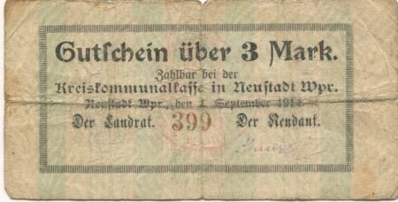 Neustadt (heute: PL-Wejherowo) - Kreiskommunalkasse - 1.9.1914 - 3 Mark 