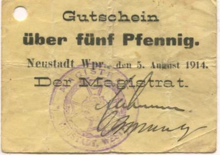 Neustadt (heute: PL-Wejherowo) - Stadt - 5.8.1914 - 5 Pfennig 