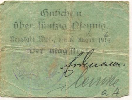 Neustadt (heute: PL-Wejherowo) - Stadt - 5.8.1914 - 50 Pfennig 