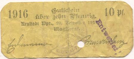 Neustadt (heute: PL-Wejherowo) - Stadt - 20.12.1916 - 10 Pfennig 