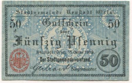 Neustadt - Stadt - 15.10.1919 - 31.12.1920 - 50 Pfennig 