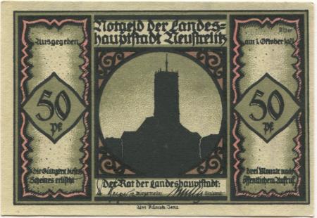 Neustrelitz - Stadt - 1.10.1921 - 50 Pfennig 