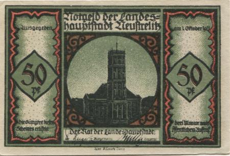 Neustrelitz - Stadt - 1.10.1921 - 50 Pfennig 