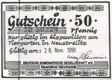 Neustrelitz - Deutsche Numismatische Gesellschaft eV, Neustrelitzer Münzfreunde - 29.11.1991 - 50 Pfennig 