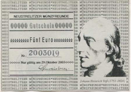 Neustrelitz - Deutsche Numismatische Gesellschaft eV, Neustrelitzer Münzfreunde - 29.10.2003 - 5 Euro 