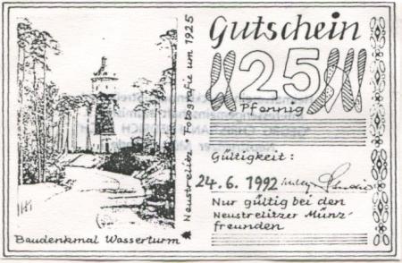 Neustrelitz - Deutsche Numismatische Gesellschaft eV, Interessengemeinschaft Numismatik Georg Christian Friedrich Lisch, Neustrelitzer Münzfreunde - 24.6.1992 - 25 Pfennig 