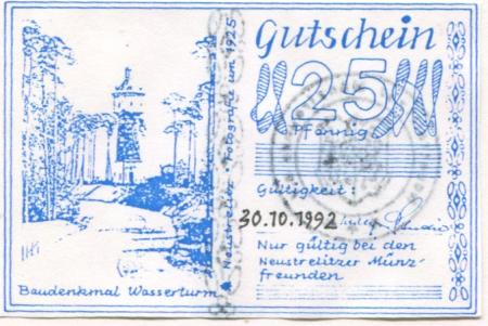 Neustrelitz - Deutsche Numismatische Gesellschaft eV, Interessengemeinschaft Numismatik Georg Christian Friedrich Lisch, Neustrelitzer Münzfreunde - 30.10.1992 - 25 Pfennig 
