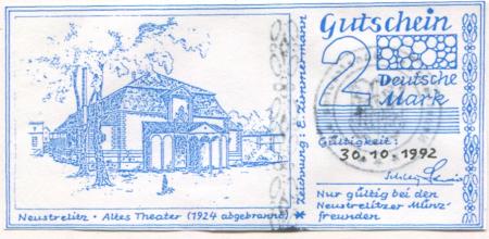 Neustrelitz - Deutsche Numismatische Gesellschaft eV, Interessengemeinschaft Numismatik Georg Christian Friedrich Lisch, Neustrelitzer Münzfreunde - 30.10.1992 - 2 DM 