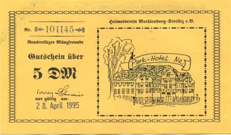 Neustrelitz - Deutsche Numismatische Gesellschaft eV,  Neustrelitzer Münzfreunde - 28.4.1995 - 5 DM 
