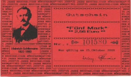 Neustrelitz - Deutsche Numismatische Gesellschaft eV, Neustrelitzer Münzfreunde - 25.10.2000 - 5 DM 