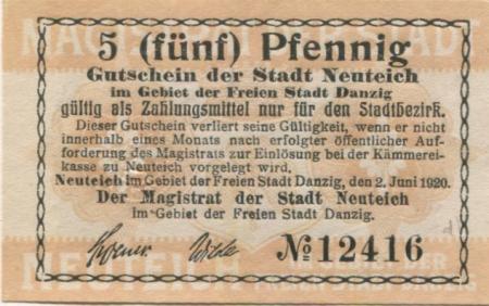Neuteich (heute: PL-Nowy Staw) - Stadt - 2.6.1920 - 5 Pfennig 
