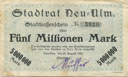 Neu-Ulm - Stadt - 22.8.1923 - 5 Millionen Mark 