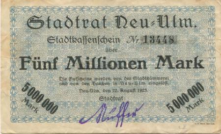 Neu-Ulm - Stadt - 22.8.1923 - 5 Millionen Mark 