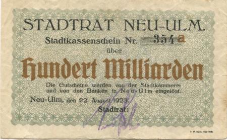 Neu-Ulm - Stadt - 22.8.1923 - 100 Milliarden Mark 