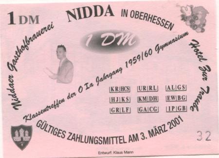 Nidda - Gasthofbrauerei und Hotel zur Traube - 3.3.2001 - 1 DM 