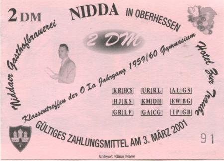 Nidda - Gasthofbrauerei und Hotel zur Traube - 3.3.2001 - 2 DM 