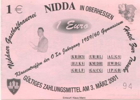 Nidda - Gasthofbrauerei und Hotel zur Traube - 3.3.2001 - 1 Euro 