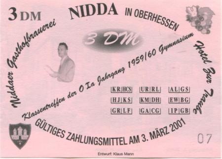 Nidda - Gasthofbrauerei und Hotel zur Traube - 3.3.2001 - 3 DM 