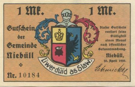 Niebüll - Gemeinde - 20.4.1920 - 1 Mark 
