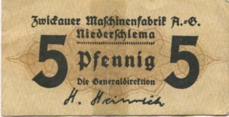 (Nieder)Schlema - Zwickauer Maschinenfabrik AG - -- - 5 Pfennig 