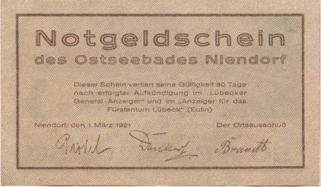 Niendorf (heute: Timmendorfer Strand) - Gemeinde - 1.3.1921 - 50 Pfennig 