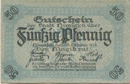 Nimptsch (heute: PL-Niemcza) - Stadt - 29.10.1919 - 50 Pfennig 