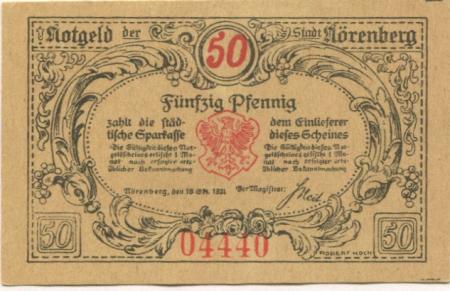 Nörenberg (heute: PL-Insko) - Stadt - 18.10.1921 - 50 Pfennig 