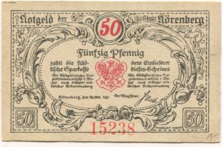Nörenberg (heute: PL-Insko) - Stadt - 18.10.1921 - 50 Pfennig 