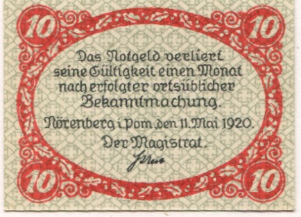 Nörenberg (heute: PL-Insko) - Stadt - 11.5.1920 - 10 Pfennig 