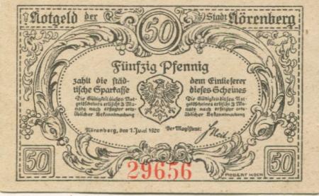 Nörenberg (heute: PL-Insko) - Stadt - 1.6.1920 - 50 Pfennig 