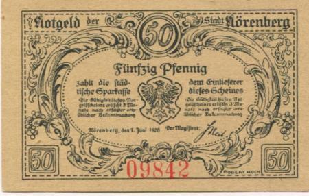 Nörenberg (heute: PL-Insko) - Stadt - 1.6.1920 - 50 Pfennig 