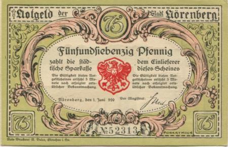 Nörenberg (heute: PL-Insko) - Stadt - 1.6.1920 - 75 Pfennig 