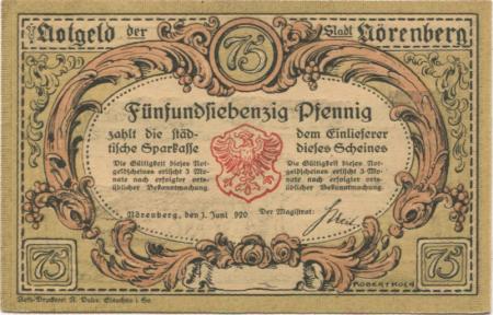 Nörenberg (heute: PL-Insko) - Stadt - 1.6.1920 - 75 Pfennig 