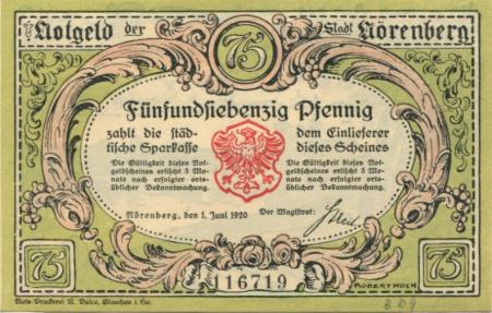 Nörenberg (heute: PL-Insko) - Stadt - 1.6.1920 - 75 Pfennig 
