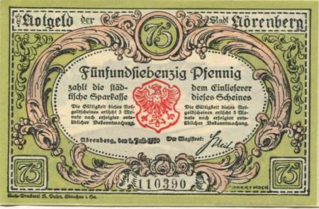 Nörenberg (heute: PL-Insko) - Stadt - 9.7.1920 - 75 Pfennig 