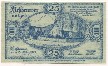 Nöschenrode (heute: Wernigerode) - Gemeinde - 15.3.1921 - 25 Pfennig 