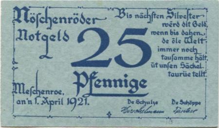Nöschenrode (heute: Wernigerode) - Gemeinde - 1.4.1921 - 25 Pfennig 