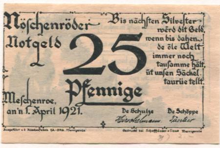 Nöschenrode (heute: Wernigerode) - Gemeinde - 1.4.1921 - 25 Pfennig 