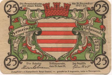 Nöschenrode (heute: Wernigerode) - Gemeinde - 15.6.1921 - 25 Pfennig 
