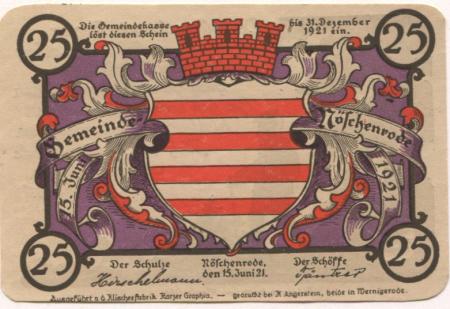 Nöschenrode (heute: Wernigerode) - Gemeinde - 15.6.1921 - 25 Pfennig 