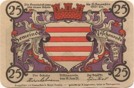 Nöschenrode (heute: Wernigerode) - Gemeinde - 15.6.1921 - 25 Pfennig 