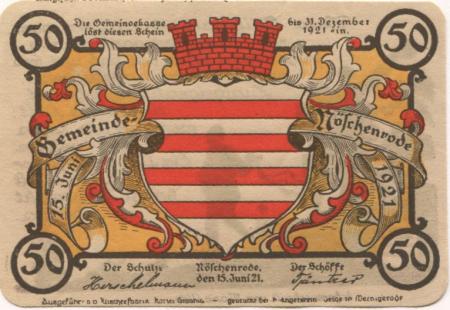 Nöschenrode (heute: Wernigerode) - Gemeinde - 15.6.1921 - 50 Pfennig 